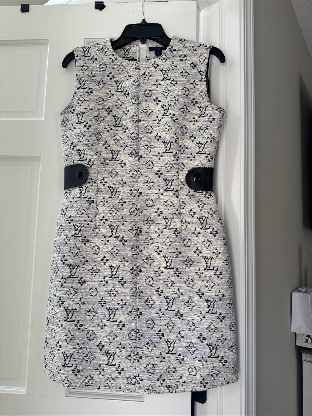 Vintage Louis Vuitton Cream and Black Monogram Tweed Mini Dress